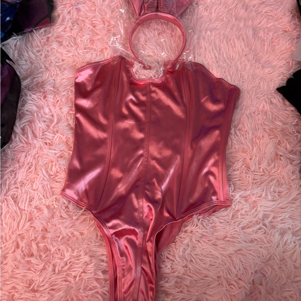 Fashion Nova Pink Bodysuit with Glossy Finish